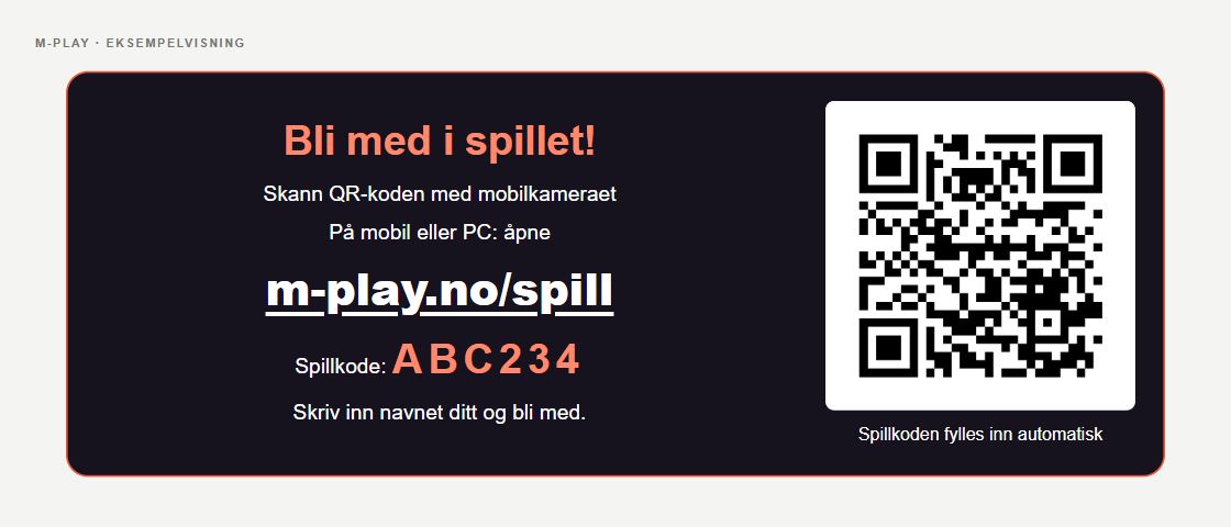 Påmelding til jaktspill, Livequiz, Mentometer, Ordsky og Escape. Eksempelvisning i M-Play.